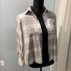 LOFT 100% cotton Gray Plaid Button Down Shirt
